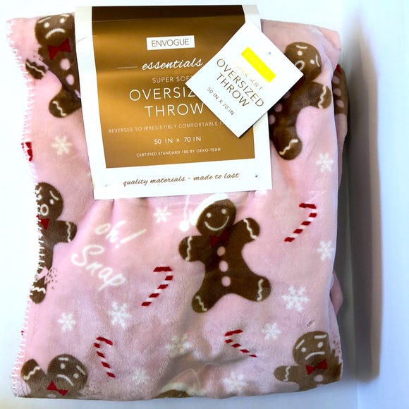 Envogue Bedding Gingerbread Man Pink Throw Blanket Oversized Oh